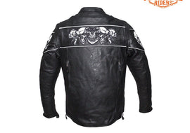 Men's Leather Concealed Carry Leather Jacket with Reflective Skulls By Milwaukee Riders®